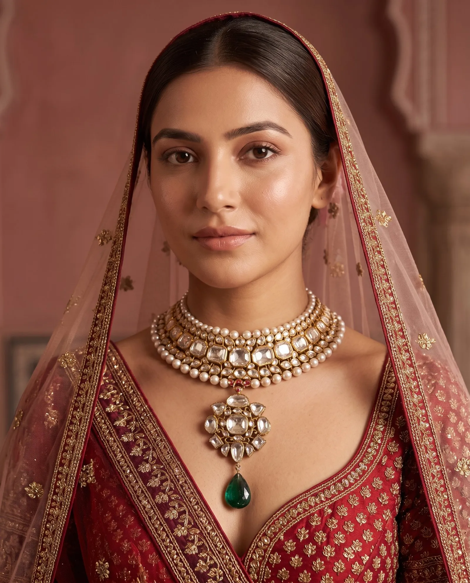 Concept render: model wearing the Kundan and polki choker in the Bridal Look