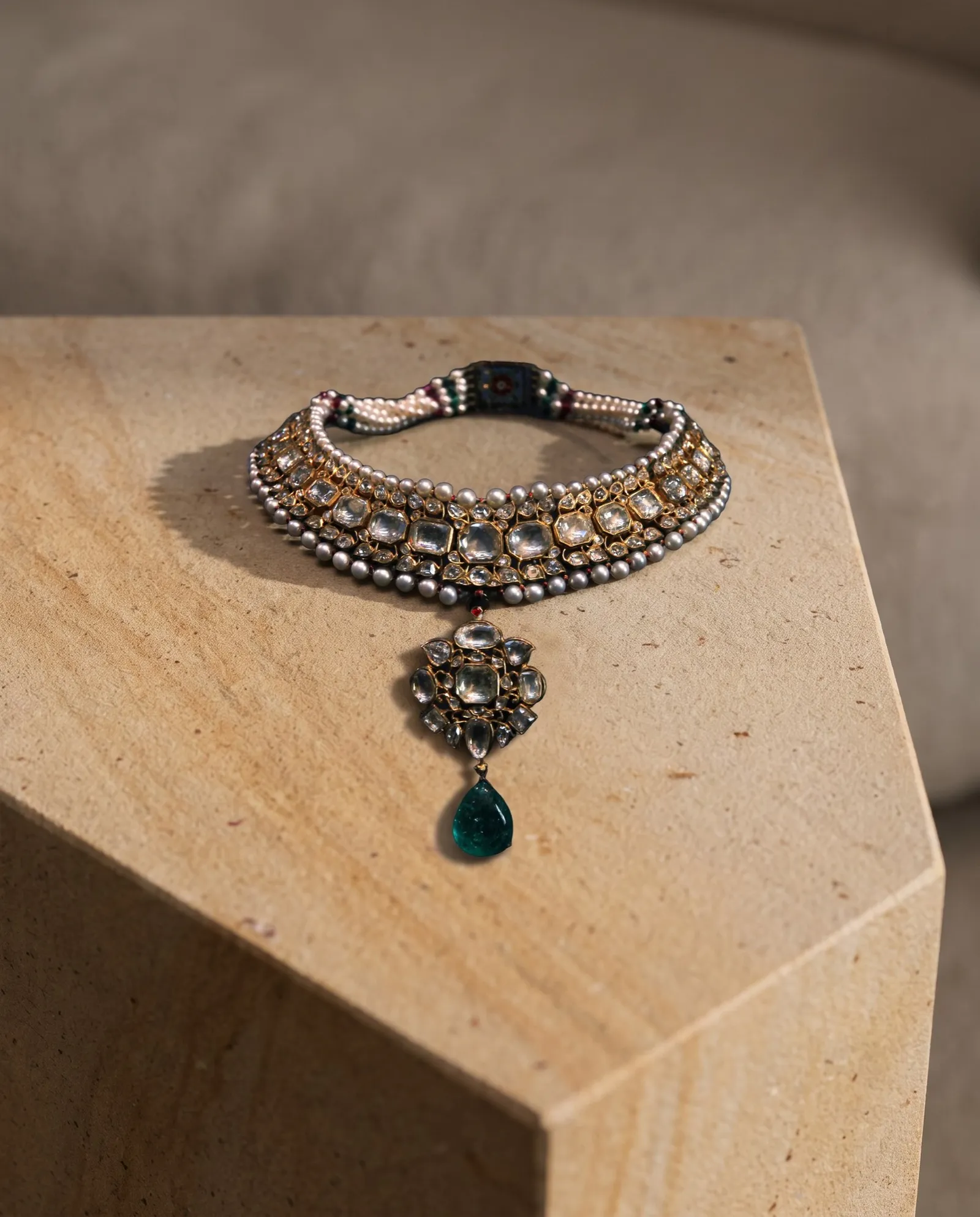 Kundan and polki choker, Stone