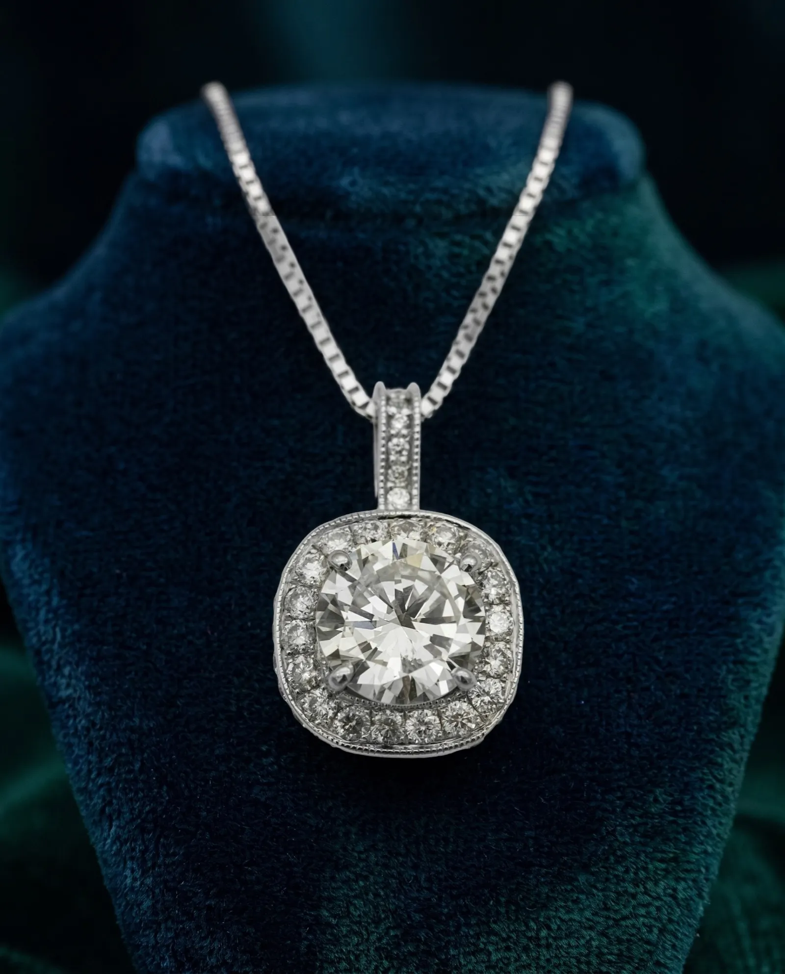 Solitaire halo pendant, Velvet